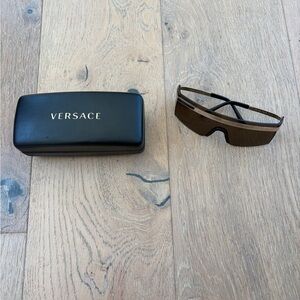 Versace Brown Shield Sunglasses with Logo Case